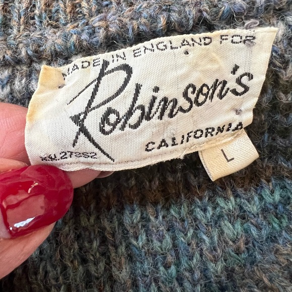 Vintage Sabre English Sweater V-Neck Multi-Tone Knit Pullover Size L - Picture 4 of 5